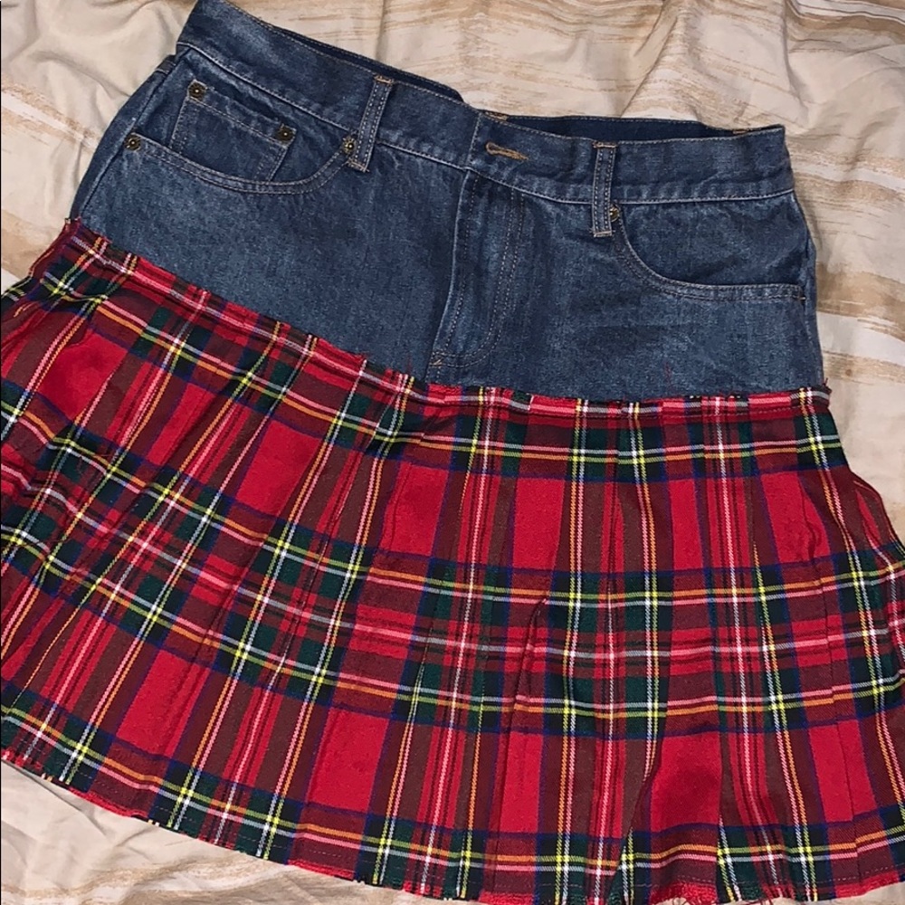 Women’s never worn jean/plaid mix skirt design lab